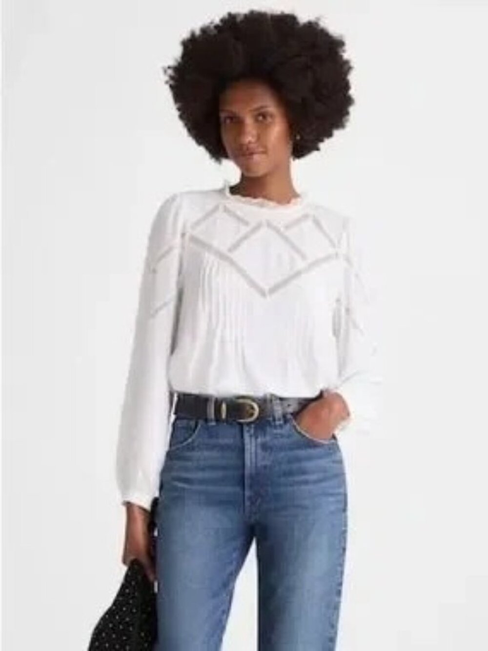 Madewell Women's Lace Insert Mockneck Top White Size S NWOT